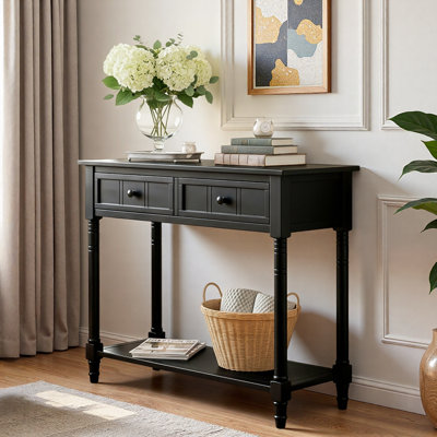 Vintage Console Table With Two Drawers And Bottom Shelf