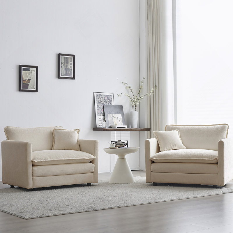 Ensemble de 2 fauteuils d'appoint en chenille haut de gamme avec accoudoirs rembourrés beige, Beige