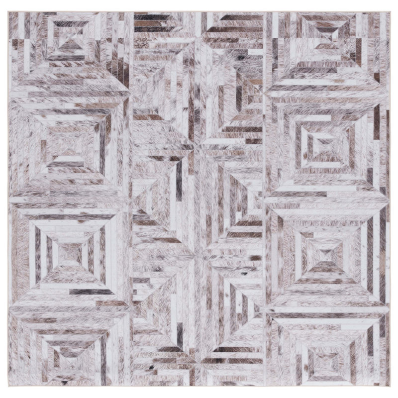 Tapis géométrique beige / brun, Carré 6 pi