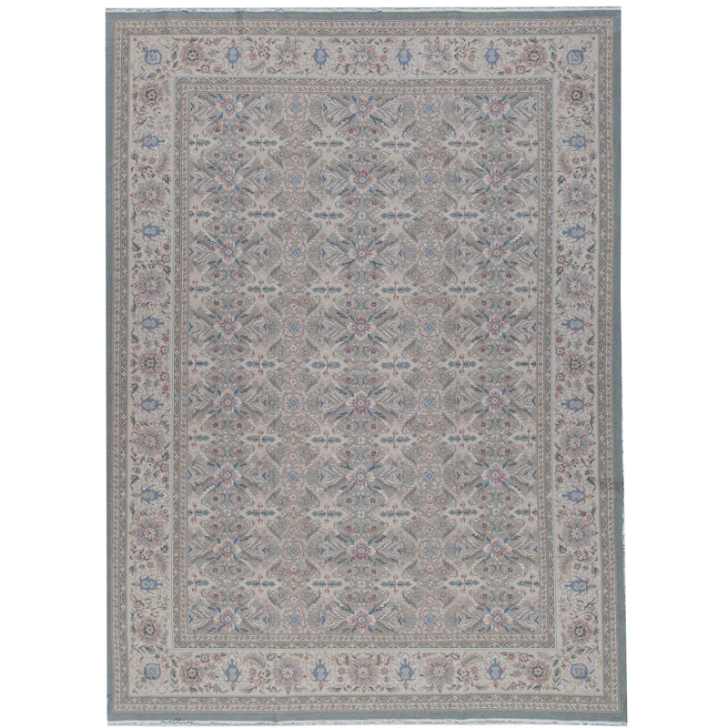 Hand-Knotted High-Quality Light Green and Beige Area Rug