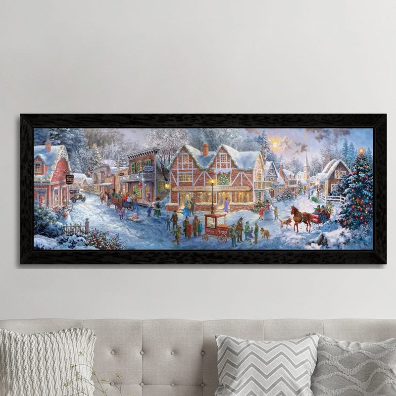Getting Ready For Christmas by Nicky Boehme - Panoramic Painting on Canvas, Black Framed, 30.48 cm H x 91.44 cm W