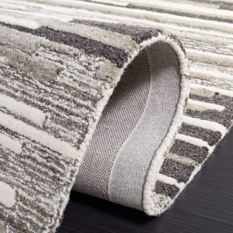 Tapis beige / gris en laine / coton touffeté à la main Rizzuto, Rectangle 6 pi x 9 pi