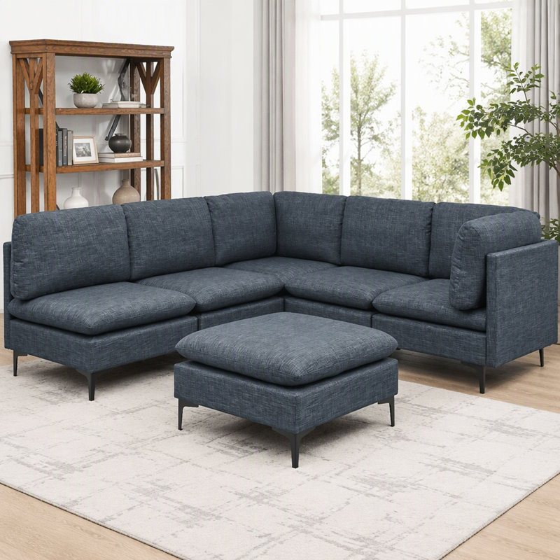 Canapé modulaire en lin rembourré avec pieds en métal, Dark Grey Linen