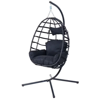 Egg-Shaped Hanging Chair With Headrest And Frame, Courtyard Hanging Chair, Suitable For Outdoor Camping, Balcony, And Garden Use, Enhanced X-Shaped Frame, UV-Resistant Cushions, Soft, Breathable, And Skin-Friendly