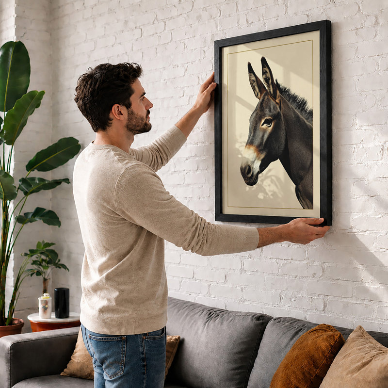 Donkey Study Boho - Framed Print, A2 - 59.4 x 42.0 cm, Black
