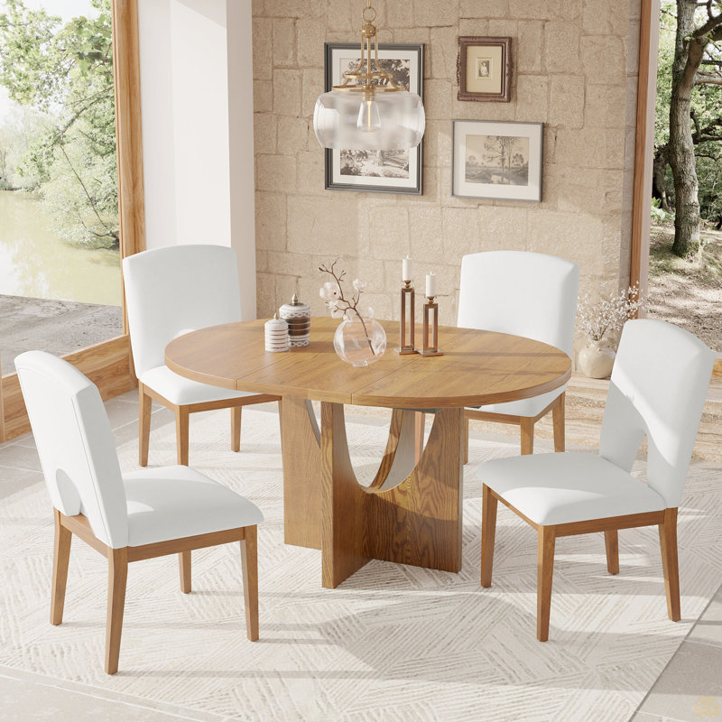 Ensemble de table de salle à manger extensible moderne Krutz 5 pièces avec rallonge amovible de 16,2 pouces, Noyer