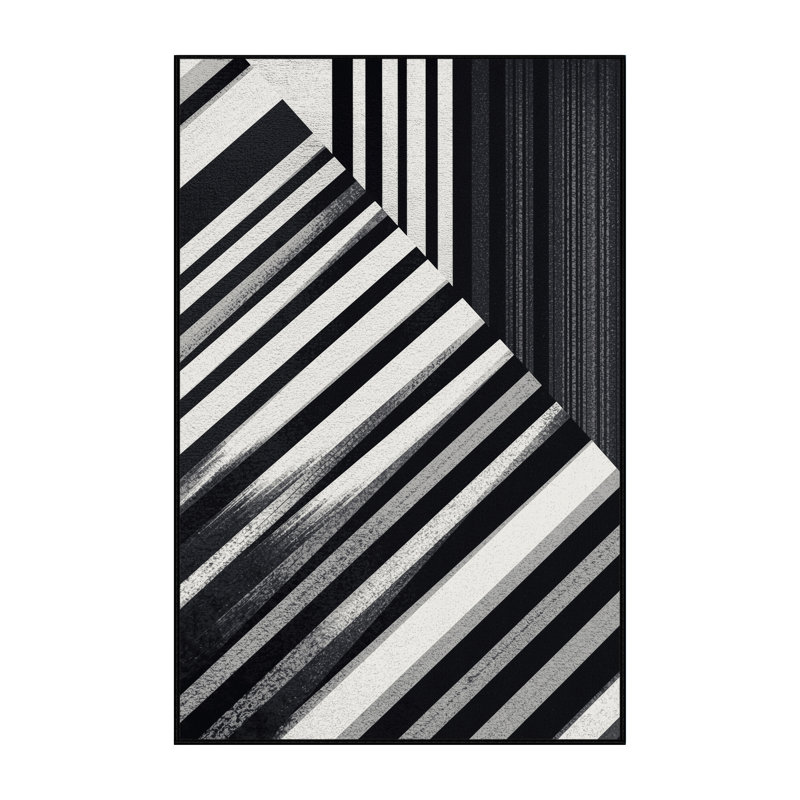 Tapis moelleux à rayures douces et douillettes classiques gris Cozine, 5x7