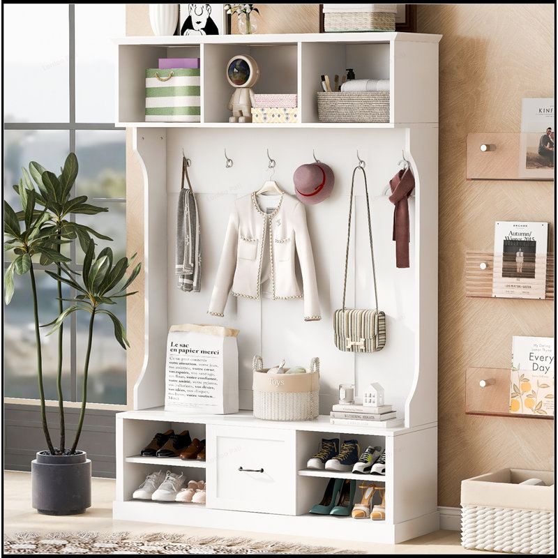 Versatile Hall Tree with Multiple Storage Options and Stylish Design, Perfect for Organized and Elegant Entryways, White