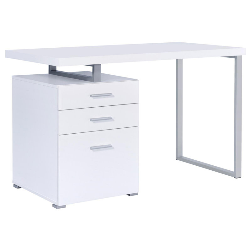 White 3-Drawer Reversible Office Desk