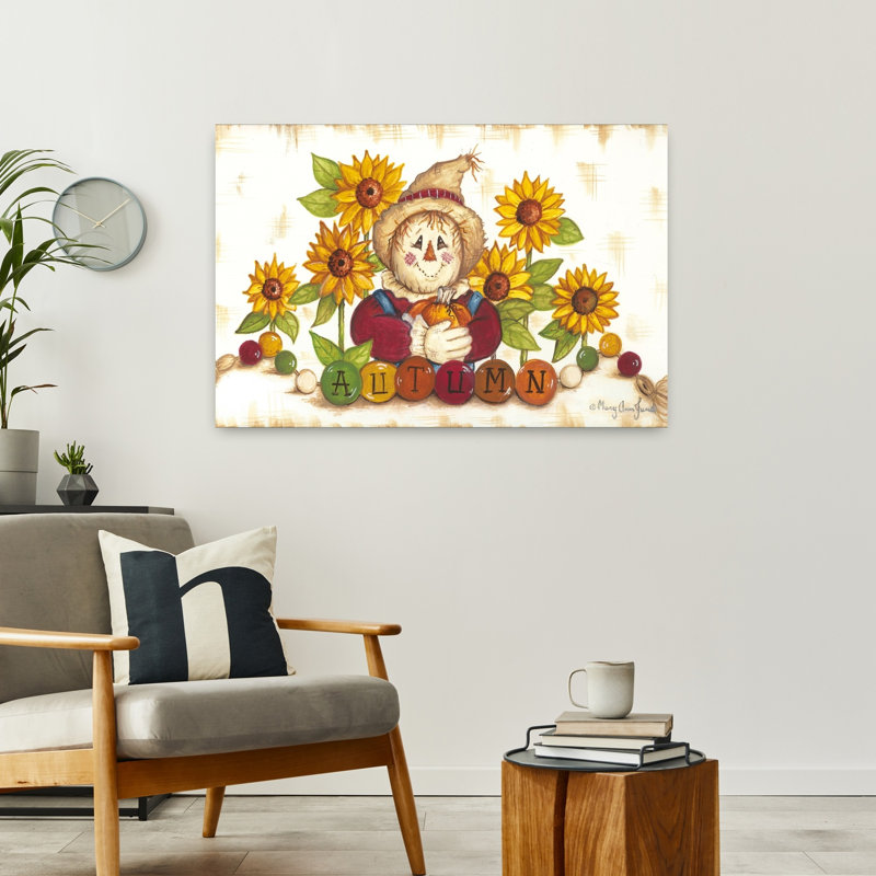 Automne épouvantail abstrait tournesol, H 24 po x l 36 po