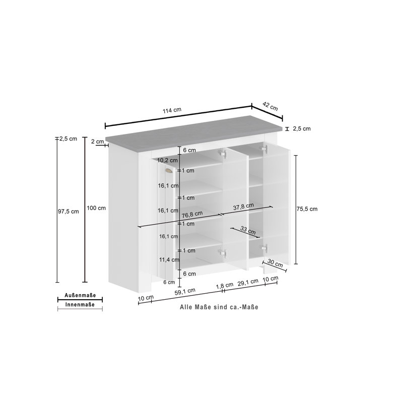 30 Pair Shoe Storage Cabinet, White/Grey