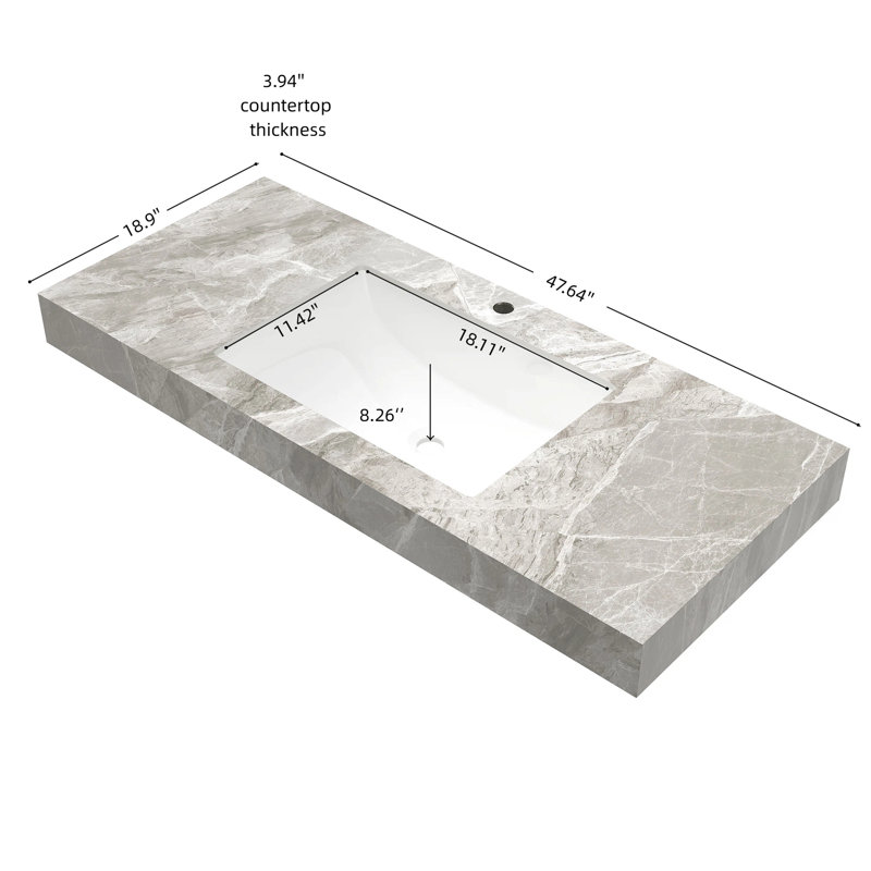 Sintered Stone Countertop and Undermount Ceramic Basin, Light Gray