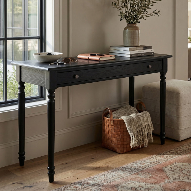 Contemporary Home Office Computer Desk With Storage Drawer, Black