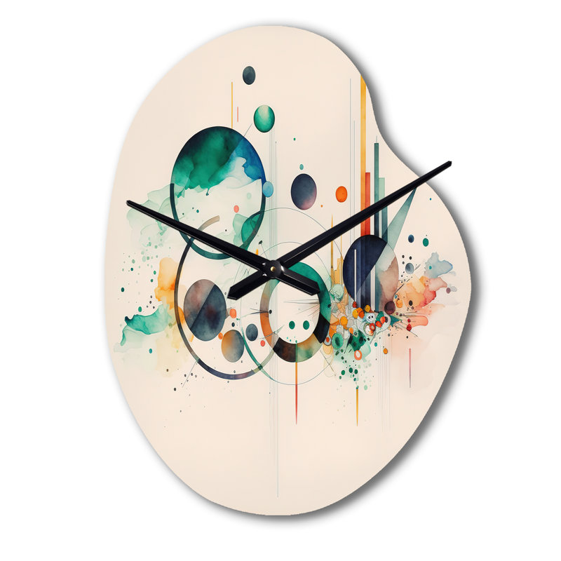 Fazal aquarelle multicolore géométrique Art II - horloge murale asymétrique en métal, forme irrégulière horloge murale en métal