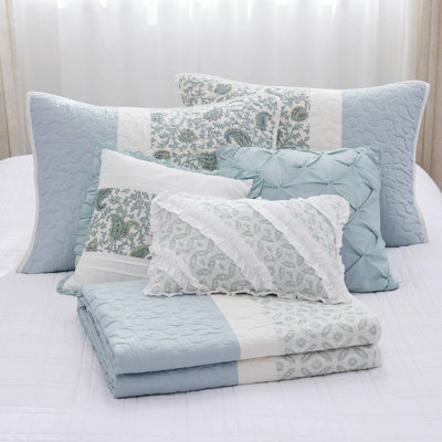 Ensemble de courtepointe en percale de coton 6 pièces avec coussins décoratifs Dawn