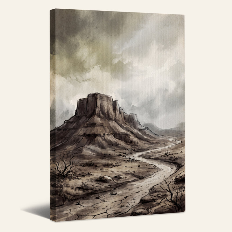 Paysage Sepia Mesa avec ciel nuageux - Toile murale d'Halloween, 48"H x 32"W