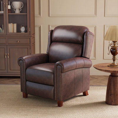 Fauteuil inclinable à oreilles avec garniture cloutée en cuir fleur 33,1 po d'épaisseur