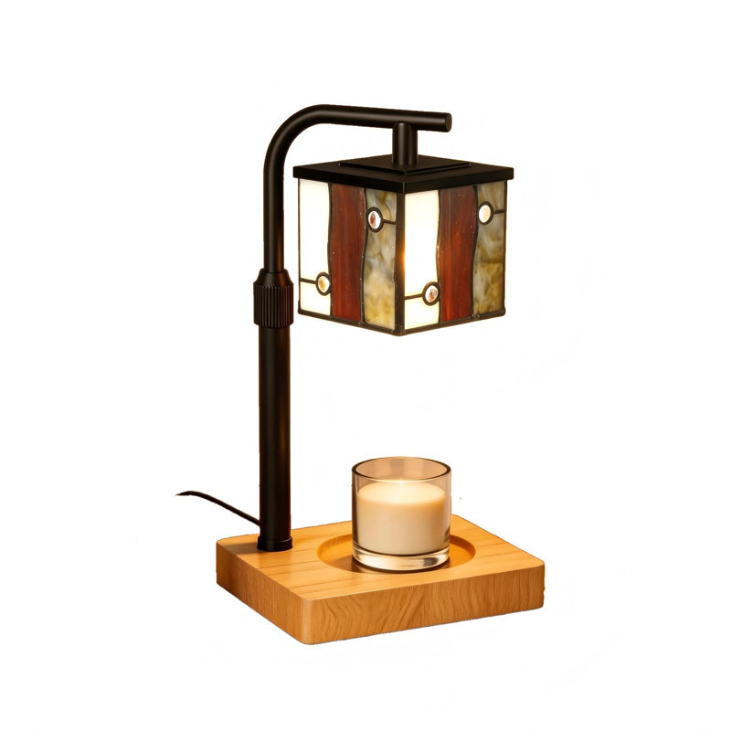 Electric Wax Warmer Lamp With Timer & Dimmer, Architecture Tiffany Style Candle Lamp With Wood Base, Height Adjustable Fragrance Melter For Large Jar Candles, (Filigree)