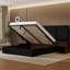 Lit tapissier avec rangement à levage hydraulique, lit plateforme avec 2 tables de chevet attachées, noir-132269447-132269448