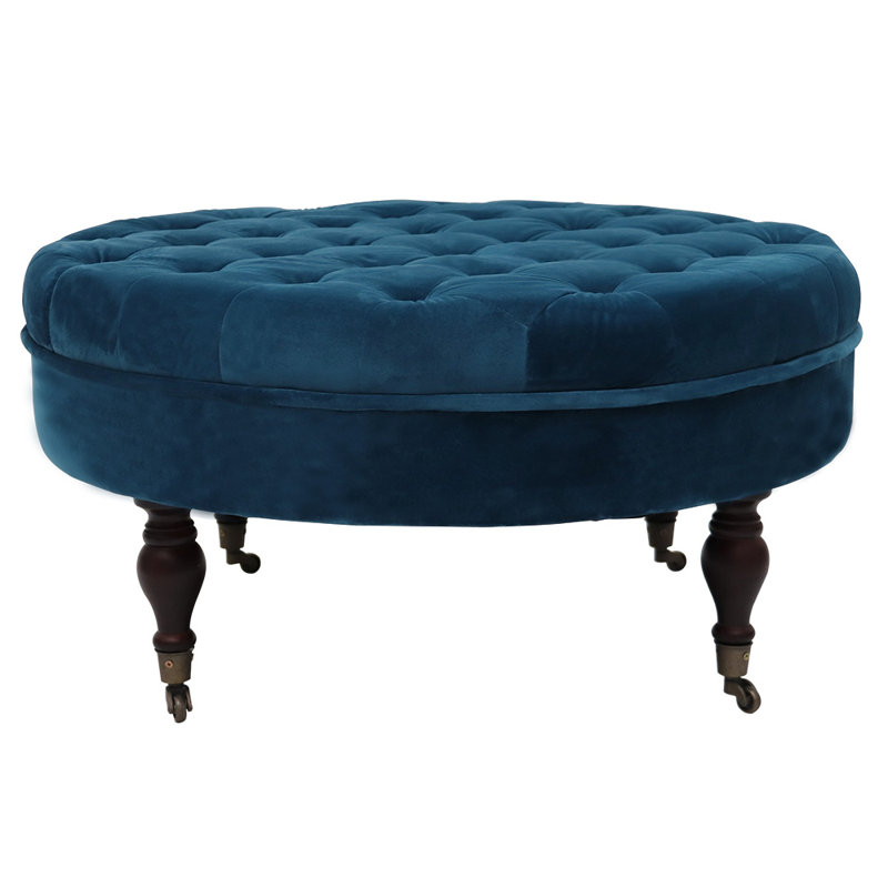 Smpad 32.3 Wide Velvet Tufted Round Ottoman, Navy Velvet