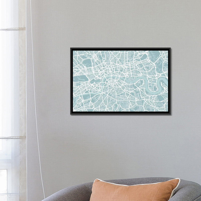 « london map » par michael thompsett, impression sur toile, H 18 po x l 26 po x P 1,5 po, Toile avec cadre noir, Pas de tapis