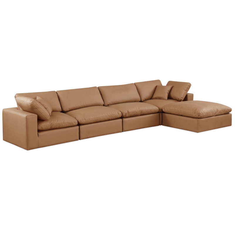Canapé modulaire réversible en similicuir de 160 po de large avec repose-pieds, Cuir cognac végétalien