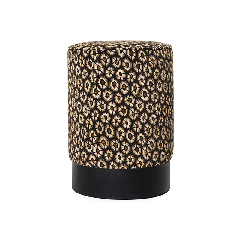Ardmore Velvet Fabric Pouf on Black Metal Base, Silver