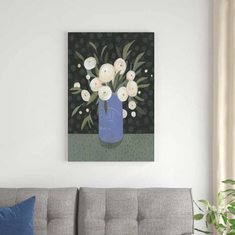 «Mason Jar Bouquet I» par Emma Scarvey, reproduction d'art sur toile tendue, H 36 po x l 24 po