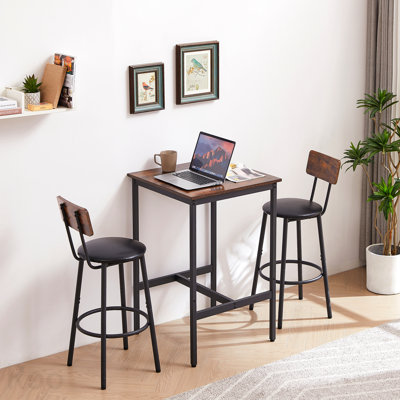Ensemble de table de bar avec 2 tabourets de bar à assise souple avec dossier, brun rustique, l 23,62 po x P 23,62 po x H 35,43 po