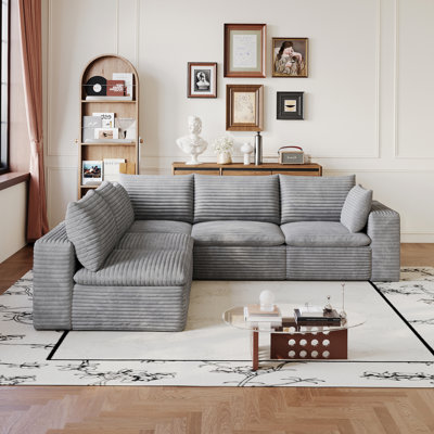 99*103" Cloud Sofa,Corduroy Fabric,Deep Seat Couches,Double-layer design,Removable  Cushion,No Assembly, DIY Combination for Living room, Bedroom,Conference room ,Apartment,Grey
