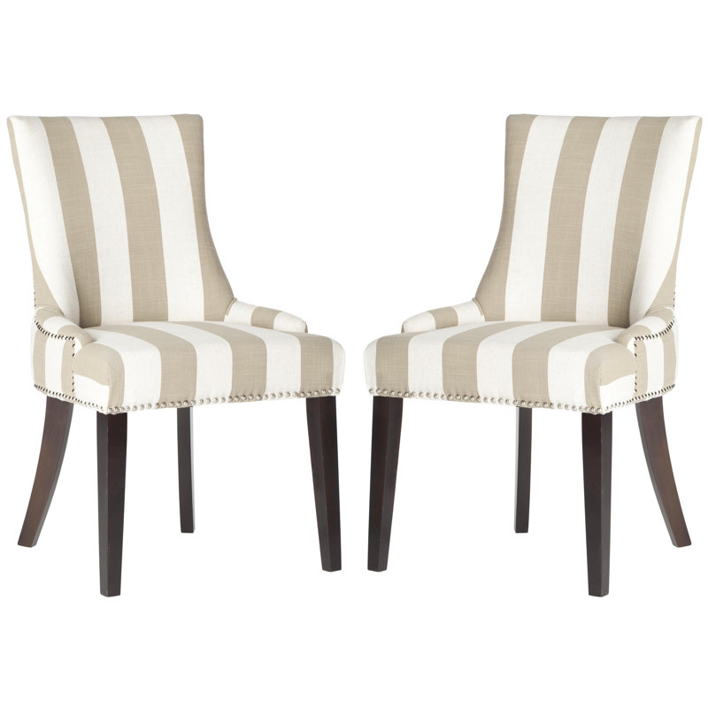 Capetown 19.5'' H Upholstered Side Chair, Olive / White Stripe, 2