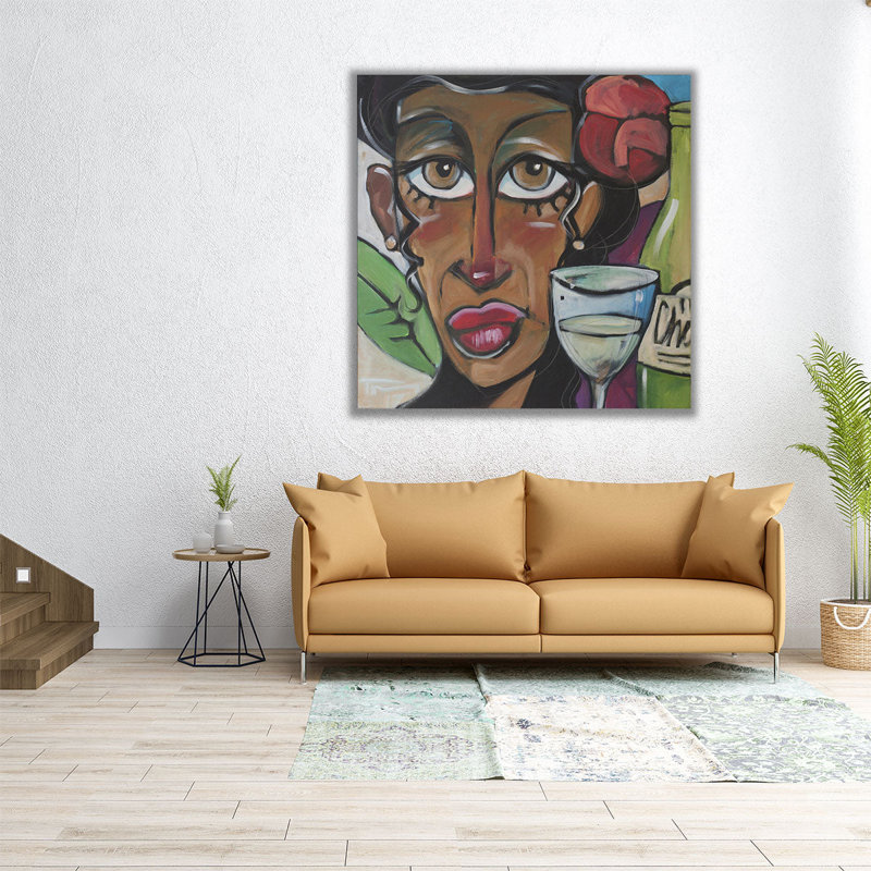 «Island Girl With Wine», reproduction d'art sur toile, H 24 po x l 24 po
