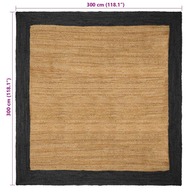 Rectangle Hand Braided Area Rug, Natural/Dark Grey, Square 300cm