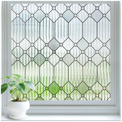 Reeded Glass Window Privacy Film, 3D Decorative Frosted Window Clings for Home Bathroom, Peel & Stick Non-Adhesive Classroom Door Coverings Day and Night Privacy (29.5 x 78.7 Inch)