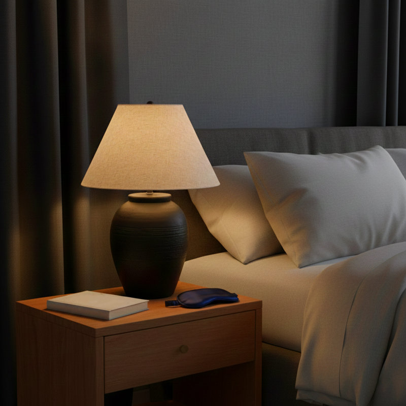 Latitude Run® 27" Artisan Jug Table Lamp Tapered Shade, Black