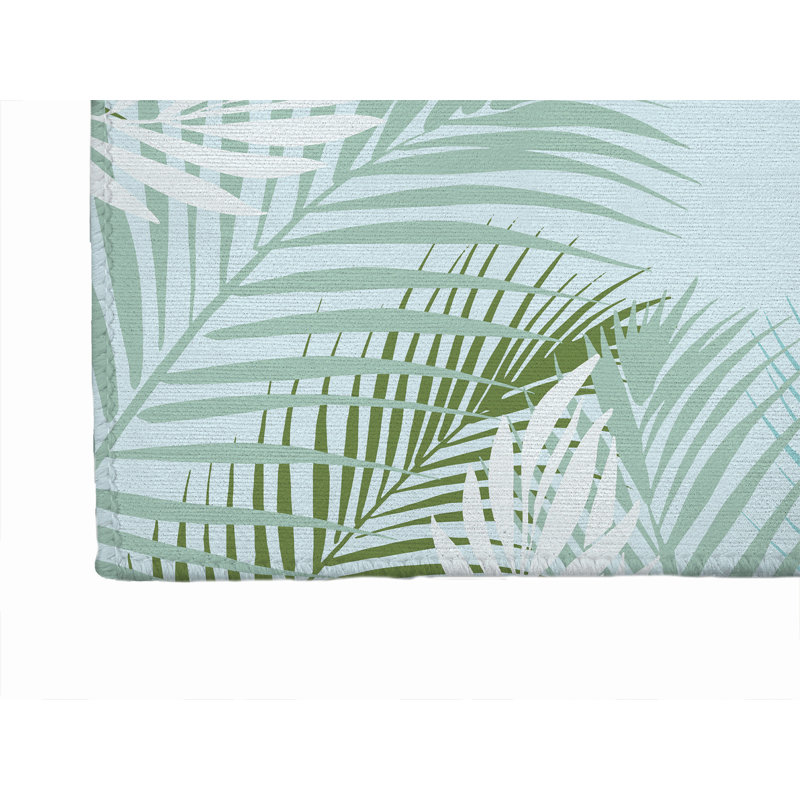 Waving Palm Welcome Indoor Doormat, 36" W x 60" L, Blue