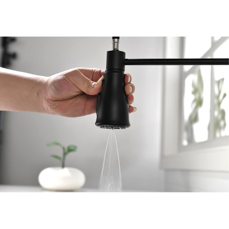 Robinet de cuisine rétractable en acier inoxydable noir mat, buse rotative à 360 °, 3 modes de sortie d'eau, réglage simple de la température et du débit, robinet à capteur de mouvement avec jet, options de rotation, facile et