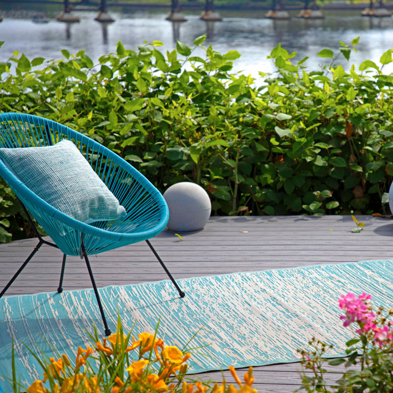 Outdoor Rug Plastic Straw Rug Waterproof Patio Kensi, Rectangle 8' x 10', Brooklyn - Blue