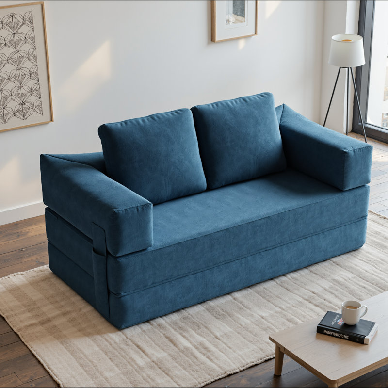 Dential 70.8" Upholstered Loveseat Convertible Sleeper Sofa Bed, Blue