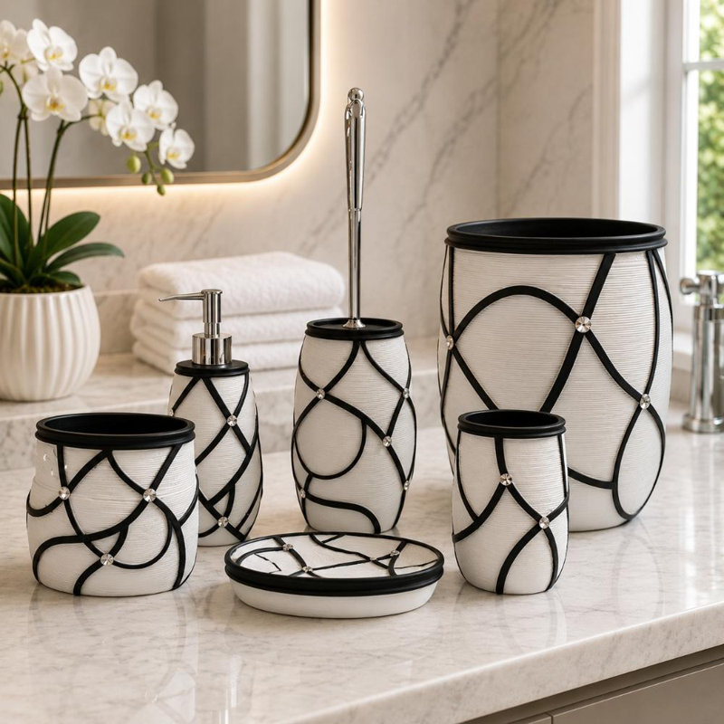 Houlihan Polyresin Bathroom Accessory Set Bathroom Tray Tumbler