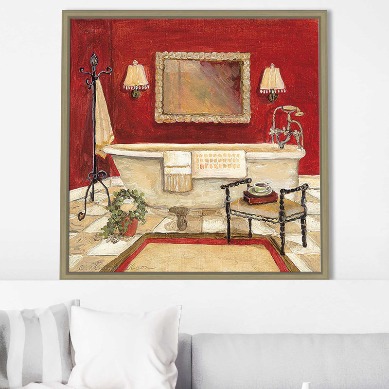 «Salon Rouge IV» par Charlene Olson, Cadre flottant champagne, H 31,5 po x l 31,5 po x P 2 po
