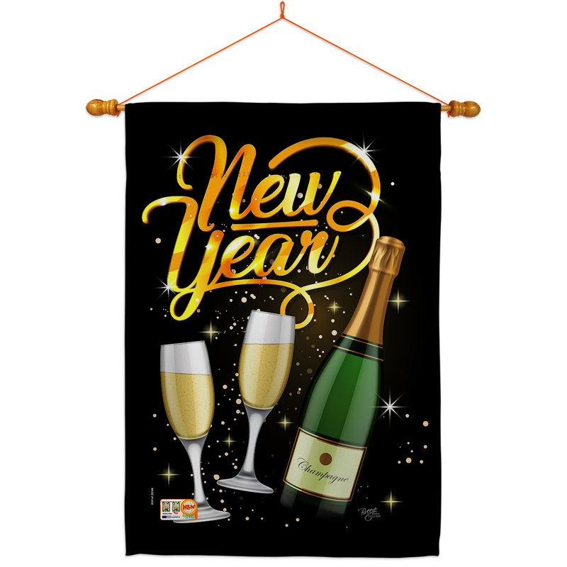 Cheers to Happy New Year, polyester 2 faces 40 x 28 po Ensemble de drapeaux