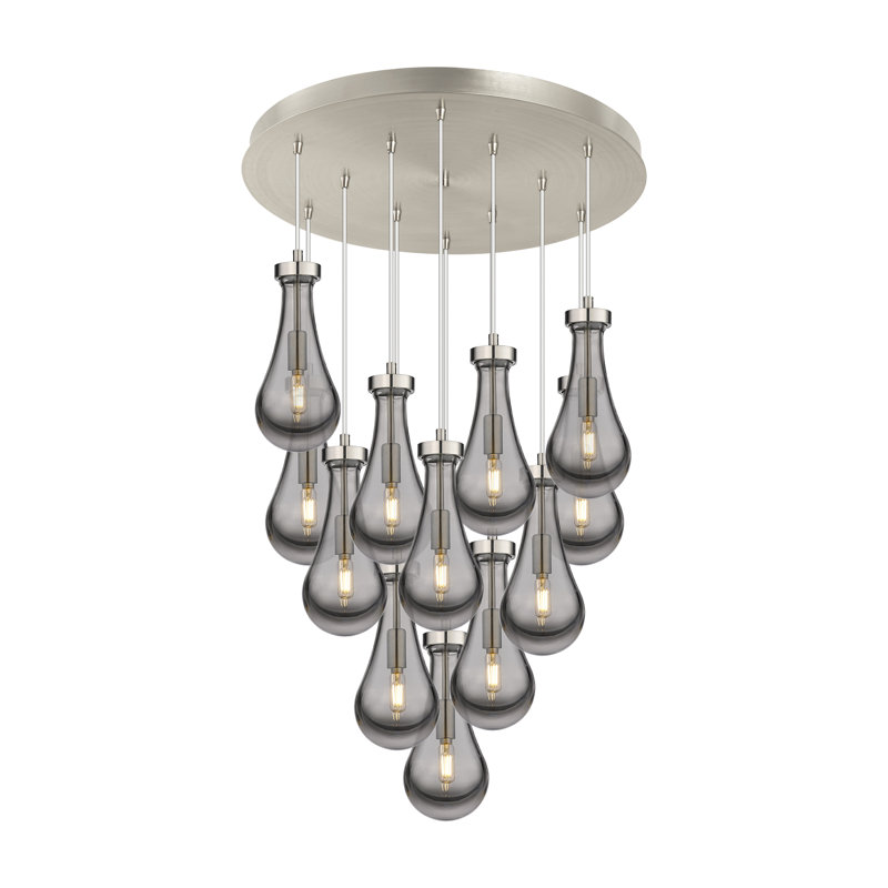 Luminaire suspendu à 12 lumières Edwa, Gris fumée clair, Nickel satiné brossé