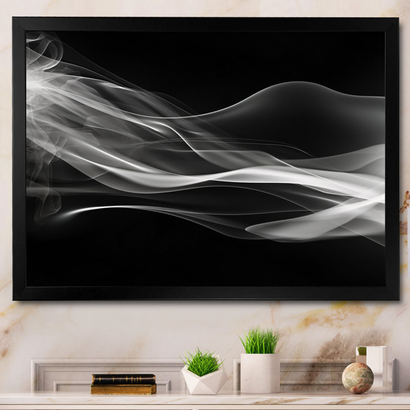 Décoration murale abstraite noir et blanc I - Abstrait moderne vagues, Cadre simple noir, H 12 po x l 20 po x P 1 po