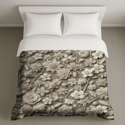 Intricate Beige Floral Arrangement Duvet Covers