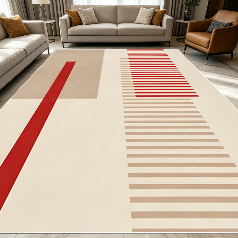 1PC Minimalist Geometric Red Stripe area rugs for Living Room, Soft and Comfortable, Suitable for all seasons, easy-to-maintain, machine washable Indoor floor mat, Under Table Farmhouse suitable for dining room, bedroom, home office, entryway,