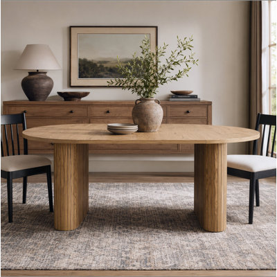 Table ovale de 70,8 po pour 4 à 8 personnes, table de cuisine ovale avec base en bois, table de salle à manger de style campagne moderne pour salon