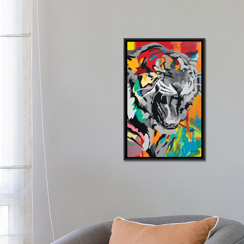 «Tiger», impression sur toile, H 26 po x l 18 po x P 1,5 po, Toile avec cadre noir, Pas de tapis