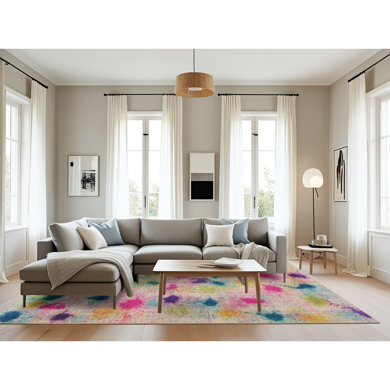 Tapis rose/bleu contemporain, Rectangle 8 pi x 10 pi