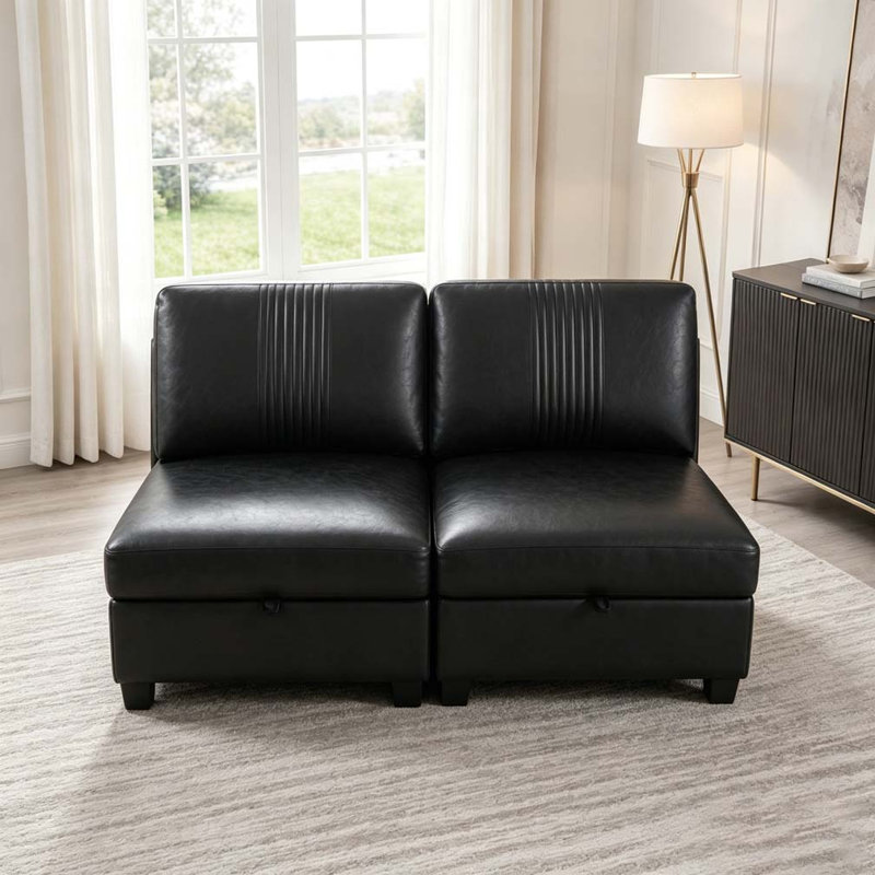 Canapé modulable en polyuréthane flexible, formes convertibles, rangement et canapé-lit, Black-2seats